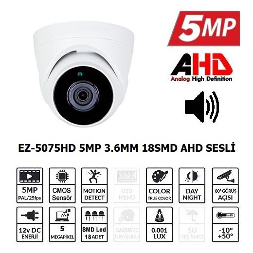 EZCOOL EZ-5075HD 5MP 3.6MM 18SMD AHD SESLİ DOME