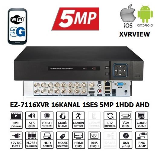 EZCOOL EZ-7116XVR 16CH 5MP KOAKSIYEL SES XVRVIEW