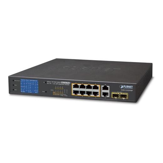 Pl-Gsd-1222Vhp Yönetilemeyen Switch (Unmanaged Switch)≪Br≫
8-Port 10/100/1000Base-T Ieee 802.3At/Af Poe+ İnjector (Port Başına 30.8 Watt) (Poe Güç Bütçesi Maks. 120 Watt)≪Br≫
2-Port 10/100/1000T ≪Br≫
2 X 1000Base-X Sfp Yuva≪B