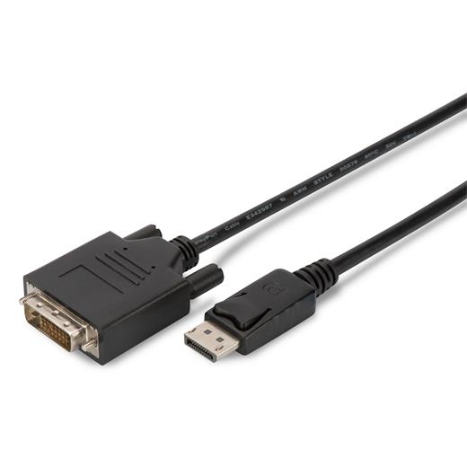 Ak-340301-050-S Displayport (Dp) ≪-≫ Dvı Kablosu, Dp Erkek - Dvı (24+1) Erkek, 5 Metre, Kilit Mekanizmalı,   Awg28, 2X Zırhlı, Dp 1.1A Uyumlu, Ul, Ce, Siyah Renk