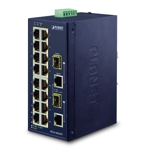 Pl-Ifgs-1822Tf Endüstriyel Tip Yönetilemeyen Ethernet Switch (Industrial Unmanaged Ethernet Switch≪Br≫
16-Port 10/100Tx≪Br≫
2-Port Gigabit Tp/Sfp Combo≪Br≫
-40~75 Derece