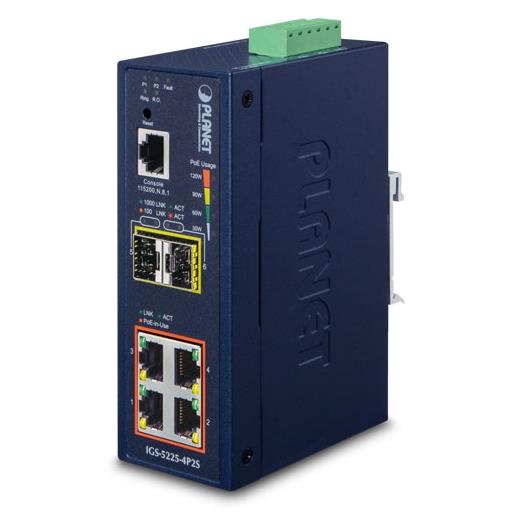 Pl-Igs-5225-4P2S Endüstriyel Tip Yönetilebilir Ethernet Switch (Industrial Managed Ethernet Switch)≪Br≫
Basic L3≪Br≫
4-Port 10/100/1000T 802.3At/Af Poe+ Injector (Port-1 İle Port-4 Arası) (Port Başına 36 Watt) (Poe Güç Bütçesi Maks. 14