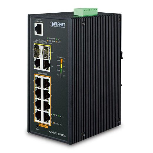 Pl-Igs-4215-8P2T2S Endüstriyel Tip Yönetilebilir Ethernet Switch (Industrial Managed Ethernet Switch)≪Br≫
8-Port 10/100/1000Base-Tx 802.3At/Af Poe+ Injector (Port Başına 30.8 Watt) (Poe Güç Bütçesi Maks. 240 Watt) (Port-1 Ve Port-8 Arası)≪