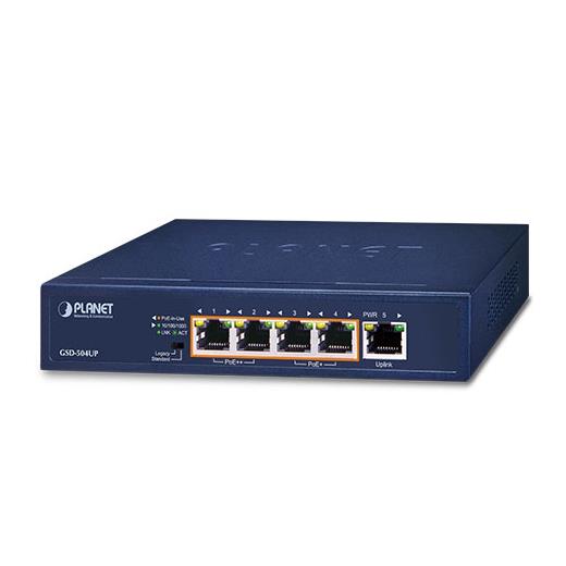 Pl-Gsd-504Up Yönetilemeyen Masaüstü Switch (Unmanaged Desktop Switch)≪Br≫
1 X 10/100/1000Base-T≪Br≫
2 X 10/100/1000Base-T 802.3Bt Poe++ (Port 1 Ve Port 2) (Poe Güç Çıkışı: Maks. 90W)≪Br≫
2 X 10/100/1000Base-T 802.3Af/At Poe+ (Po