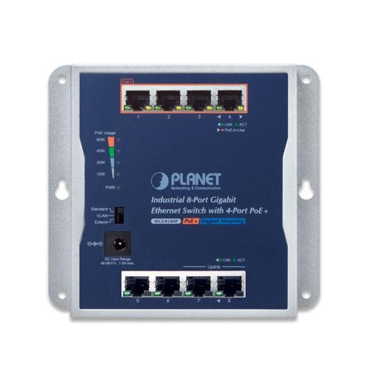 Pl-Wgs-814Hp Endüstriyel Duvar Tip Yönetilemeyen Poe+ Switch (Industrial Unmanaged Wall-Mounted Poe+ Switch)≪Br≫
8-Port 10/100/1000Base-T ≪Br≫
4-Port Ieee 802.3At Poe+ Injector (Port-1 İla Port-4 Arası) (Port Başına 30.8 Watt) (Poe Güç