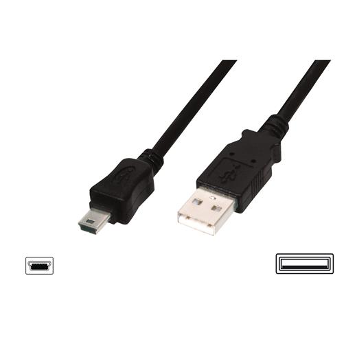 Ak-300108-030-S Usb 2.0 Bağlantı Kablosu, Usb A Erkek - Usb Mini B (5 Pin) Erkek, 3 Metre, Awg 28, Usb 2.0 Uyumlu, Ul, Siyah Renk 