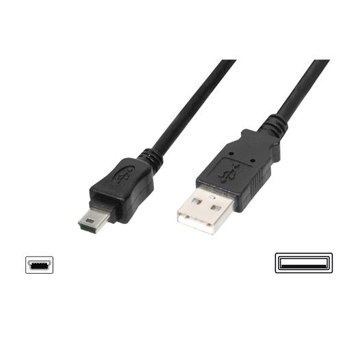 Ak-300108-018-S Usb 2.0 Bağlantı Kablosu, Usb A Erkek - Usb Mini B (5 Pin) Erkek, 1.80 Metre, Awg 28, Usb 2.0 Uyumlu, Ul, Siyah Renk 