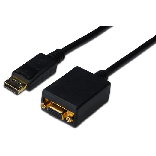 Ak-340403-001-S Displayport (Dp) ≪-≫ Vga Adaptörü, Dp Erkek - Hd15 Dişi, 0.15 Metre, Kilit Mekanizmalı, Dp 1.2 Uyumlu, Ul, Siyah Renk