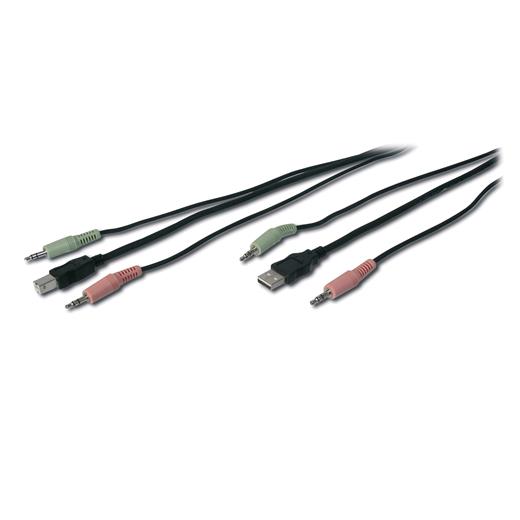 Ak 82201 Kvm Switch İçin Ses + Usb Kablo Seti, 2 X 3,5 Mm Erkek; Usb A Erkek ≪-≫ 2 X 3,5 Mm Erkek; Usb B Erkek, Siyah Renk, 1,80 Metre