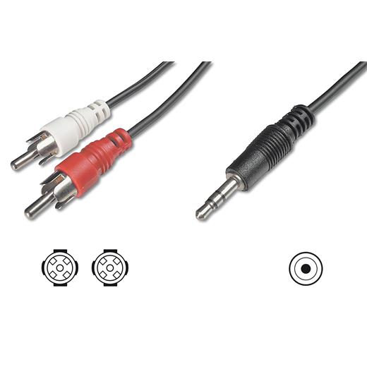 Ak-510300-015-S Audio Kablosu, 1 X Stereo 3,5 Mm Erkek ≪≫ 2 X Rca Erkek, 1.50 Metre, Ccs, 2X0.10/10, Zırhlı, Siyah Renk