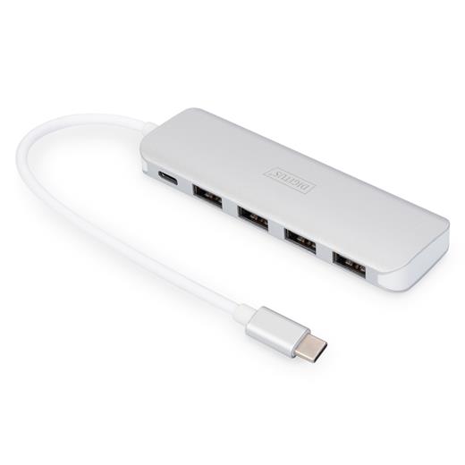 Da-70242-1 Digitus 4 Port Usb 3.0 Hub, 4 X Usb 3.0 Usb-A Dişi Konnektör (Usb Çevre Ürünü), 1 X Usb Tip C Pd (Power Delivery) Port, 1 X Usb Tip C Erkek Port (Bilgisayar Bağlantısı İçin), Alüminyum, Mac Ve Windows Destekler