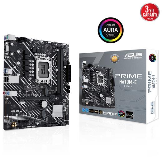 Asus Prıme H610M-E-Csm Ddr5 Dp Hdmı Vga 2Xm2 Usb 3.2 Rgb Matx 1700P