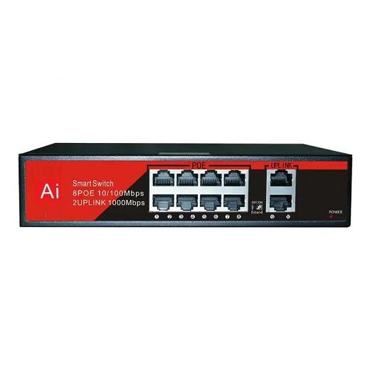 Ezcool Ez-08Psf 8Xfe+2Xge-Uplink Yönetilemez Poe Switch (120 Watt)