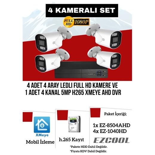 Ezcool Ez-8504Ax-Set 2Mp X 4 Kamera - 4 Kanal 5Mp Dvr