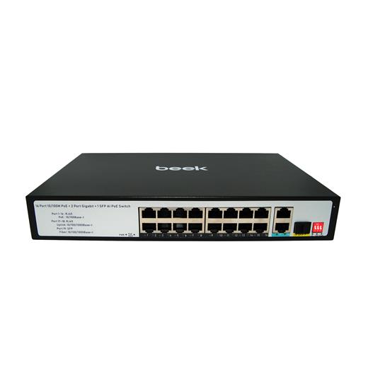 Bn-Fs-1163P2G1S Beek Yönetilemeyen Poe+ Switch≪Br≫
16 X 10/100Mbps Ieee802.3Af/At Poe+ Port (Port Başına 30.8 Watt) (Poe Güç Bütçesi Maks. 200W)≪Br≫
2 X 10/100/1000Mbps Port≪Br≫
1 X 1000Base-X Sfp Yuva≪Br≫
6Kv Esd≪Br&G